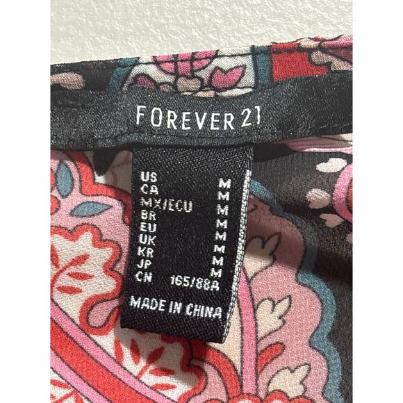 Forever 21 Women's Size Medium Pink Ruffles Paisley Print Bell Sleeve Mini Dress - Picture 3 of 11